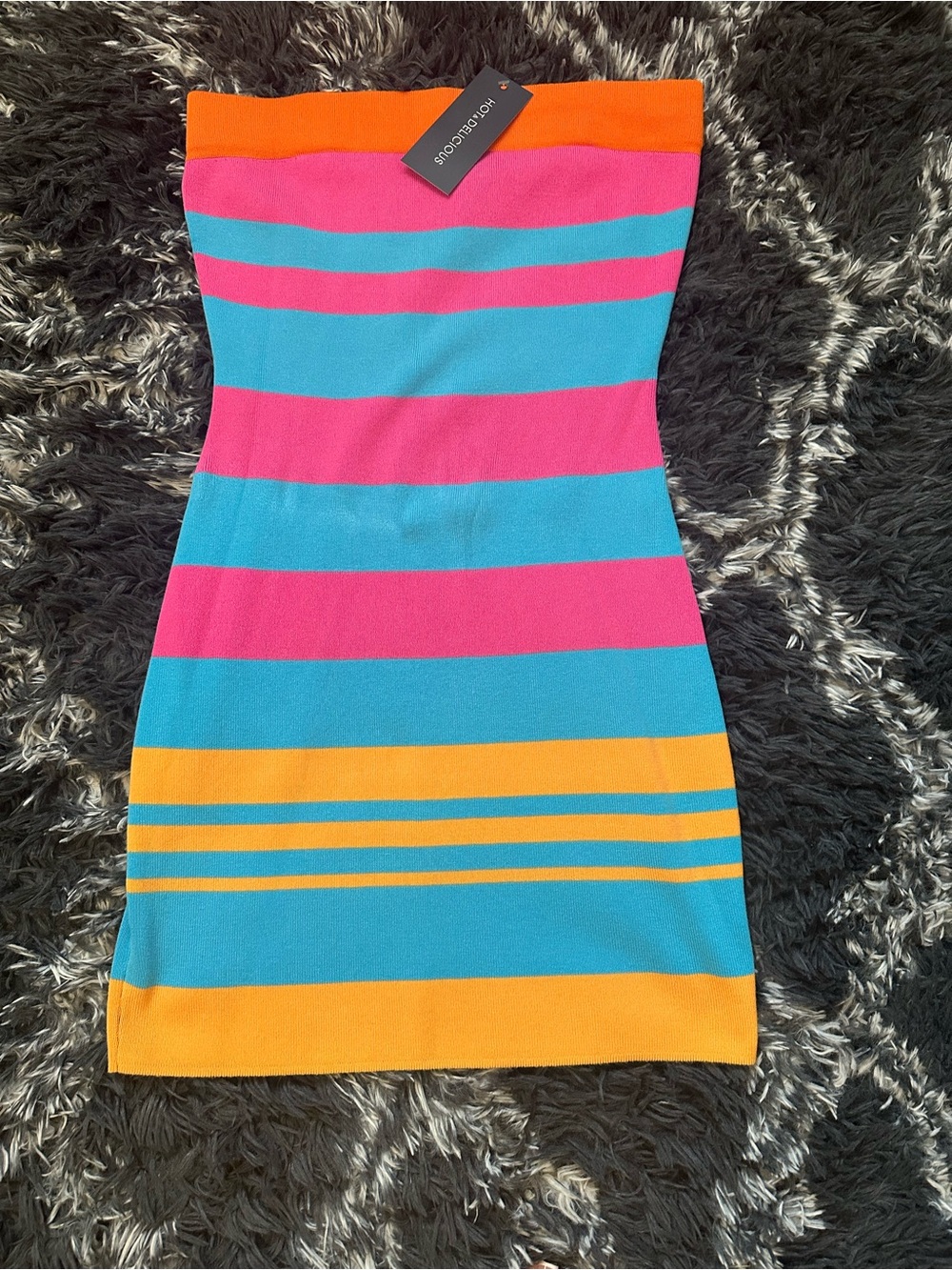 Striped Bodycon Tube Dress in Pink, Blue & Orange